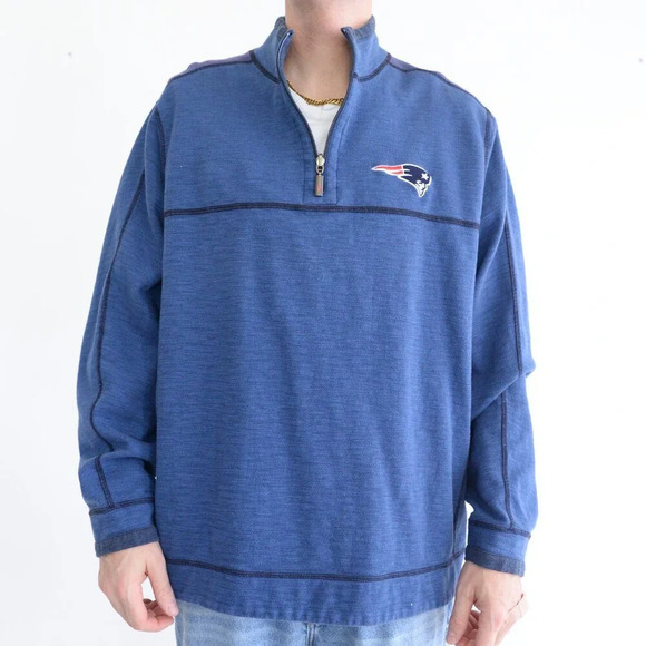 Tommy Bahama New England Patriots Navy Blue Reversible Half Zip Pullover Sweater - Picture 4 of 11